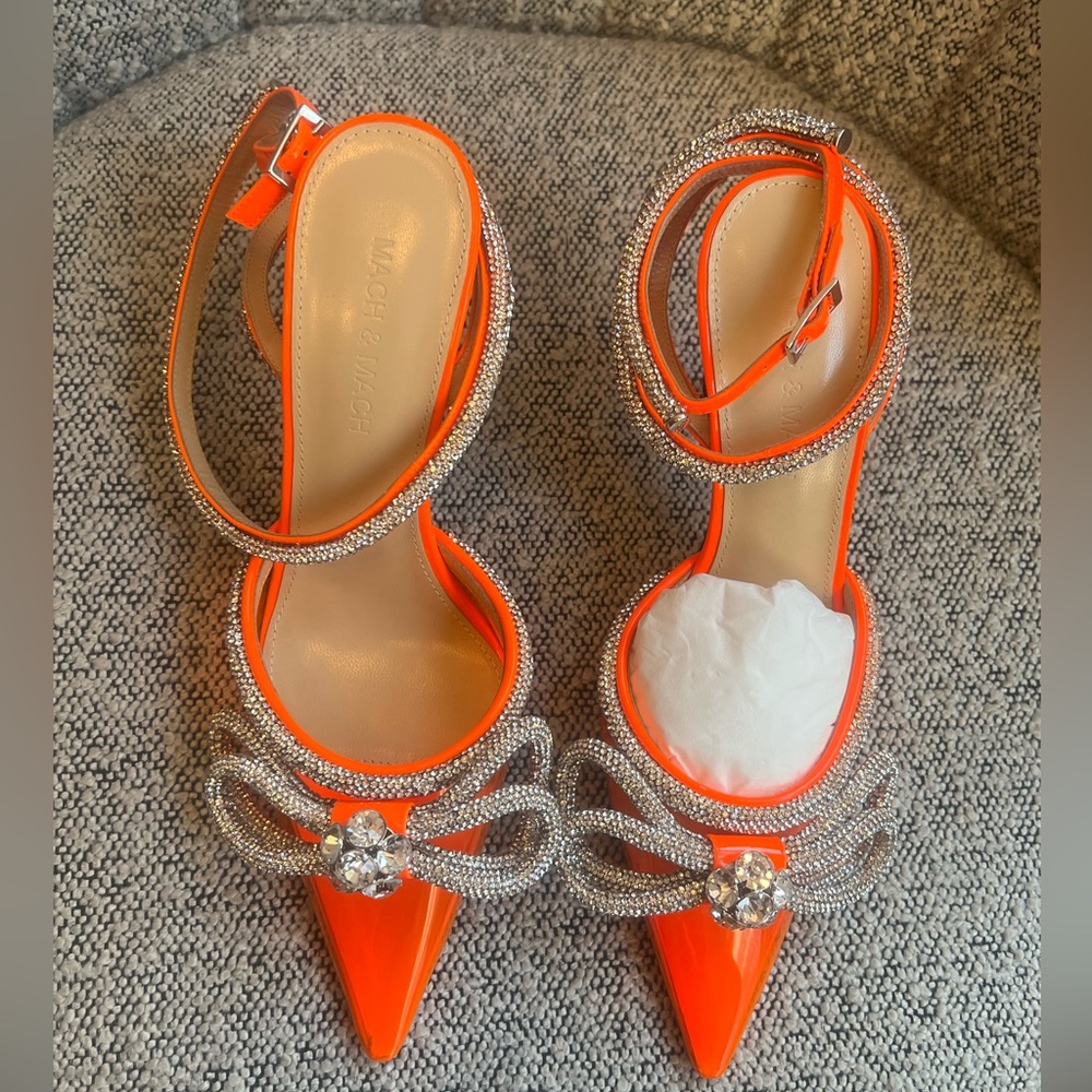 MACH & MACH Crystal Embellished Double Bow Pointed Toe Pumps